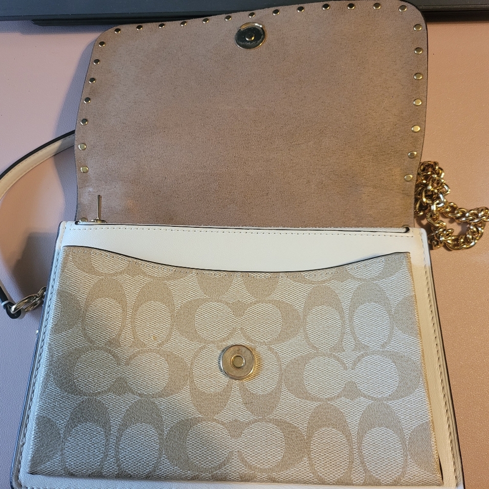 Coach Klare Leather Cream And Tan Crossbody With Many Details Studded, Snakeskin - Picture 5 of 7